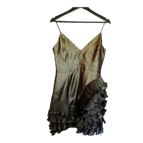 NWT La Maison TALULAH Golda Ruffle Gold Mini Dress M - Picture 4 of 10